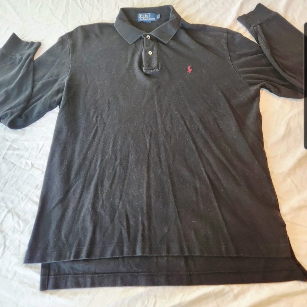 Polo Ralph Lauren Men's Long Sleeve Size Large Black Collar Buttons Cotton